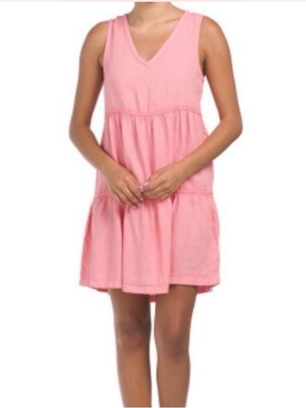 Lucky Brand Pink Sleeveless Tiered V-Neck Dress XS